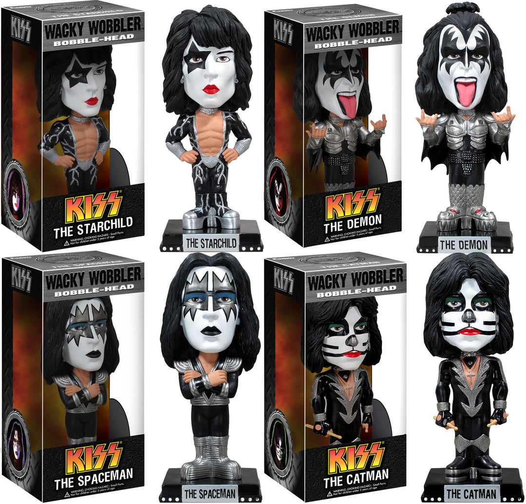 KISS 2011 Funko Wacky Wobbler Set Of 4: Demon Starchild Spaceman Catman 3 KISS 2011 Funko Wacky Wobbler Set Of 4: Demon Starchild Spaceman Catman
